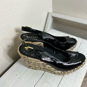 Ralph Lauren Talya Black Wedge Espadrilles with Ankle Strap sz 9.5